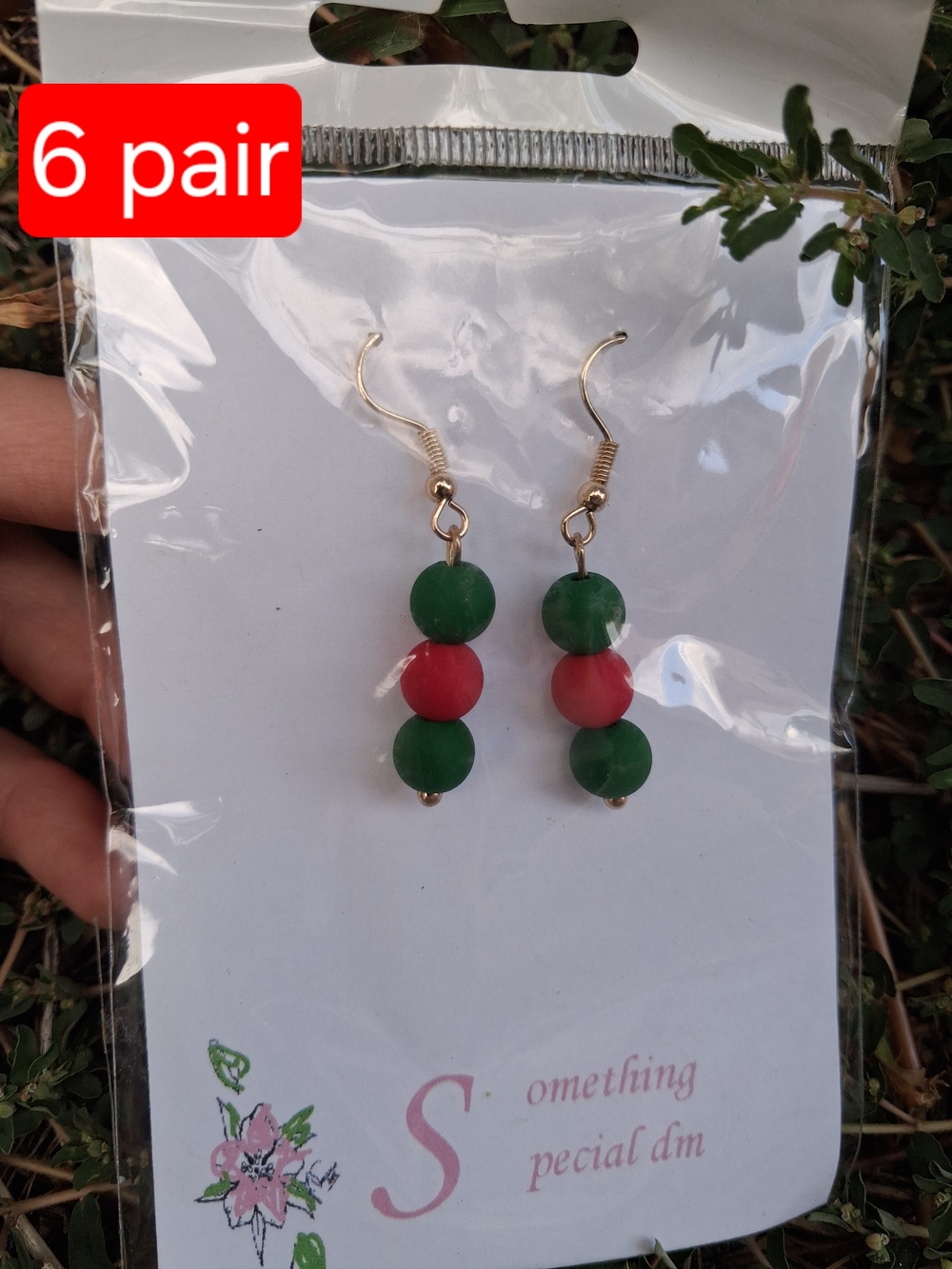 Festive Green and Red Bead Drop Earrings - Gold Tone Hooks